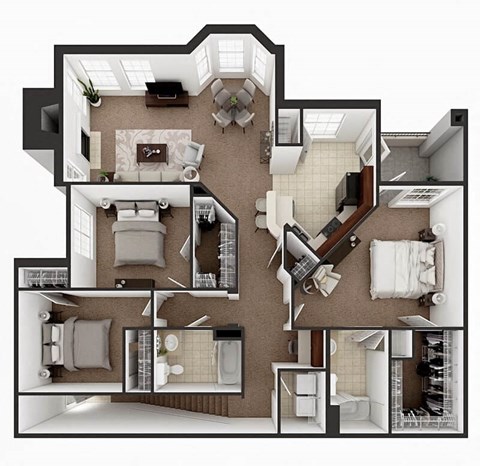 Floor plan for 3 beds, 2 baths, 1483 sqft